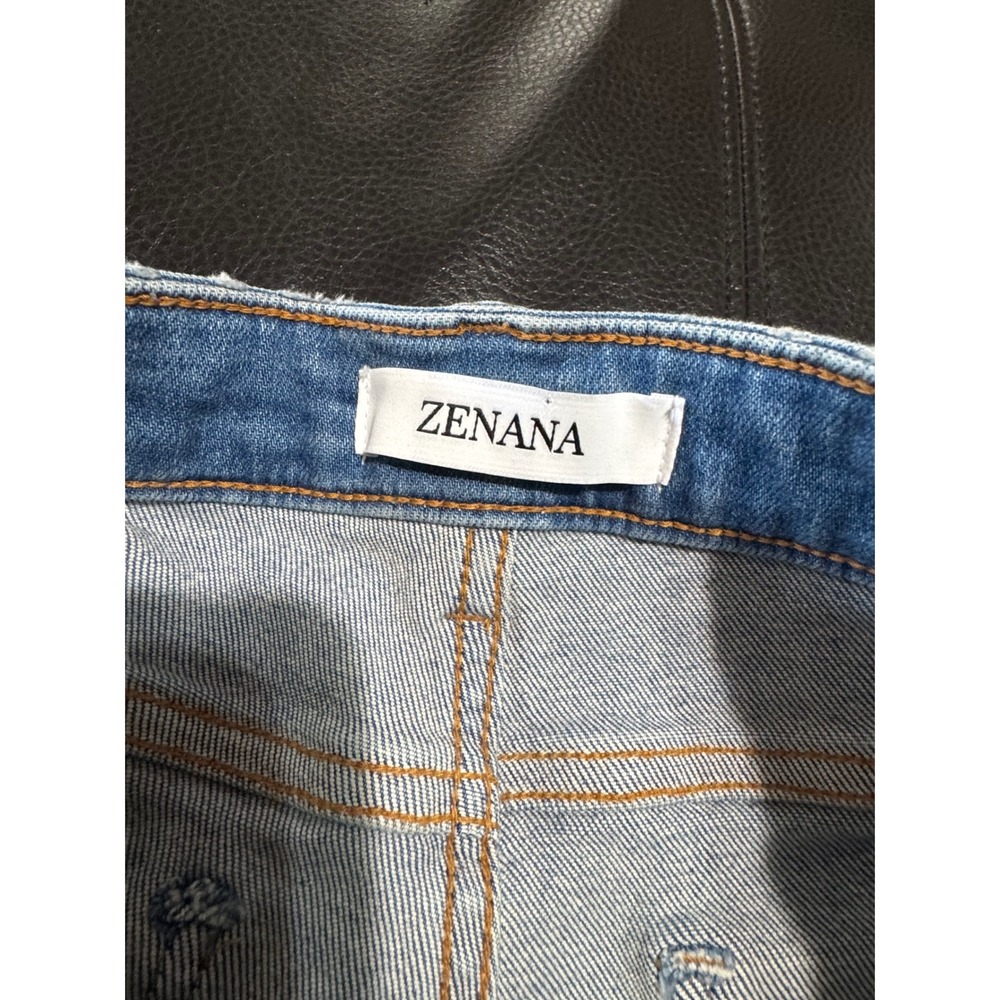 Zenana Wide Leg Jeans Womens 26 Distressed Frayed Hem Blue Cotton Stretch Denim - Picture 8 of 8